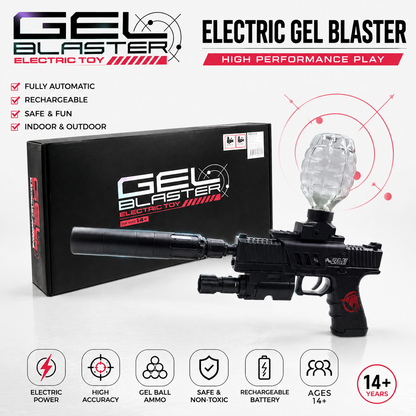 Gel Blaster Electric Toy Pistol with Laser Sight, Scope & Silencer Accessories | Water Gel Bead Shooting Toy | Black