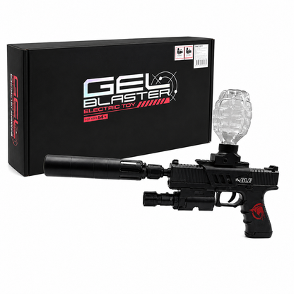 Gel Blaster Electric Toy Pistol with Laser Sight, Scope & Silencer Accessories | Water Gel Bead Shooting Toy | Black