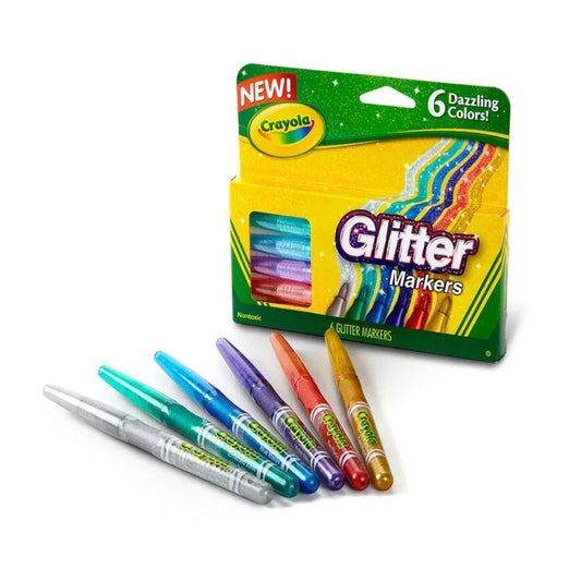 Crayola glitter markers set of 6 assorted colors with box for arts and crafts projects
