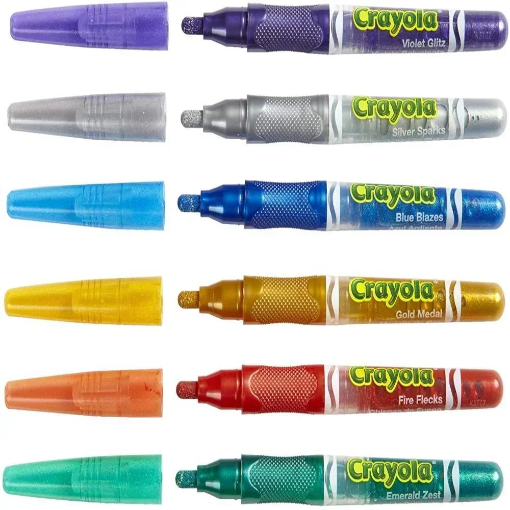 Crayola glitter markers set of six assorted colors with caps, for arts and crafts