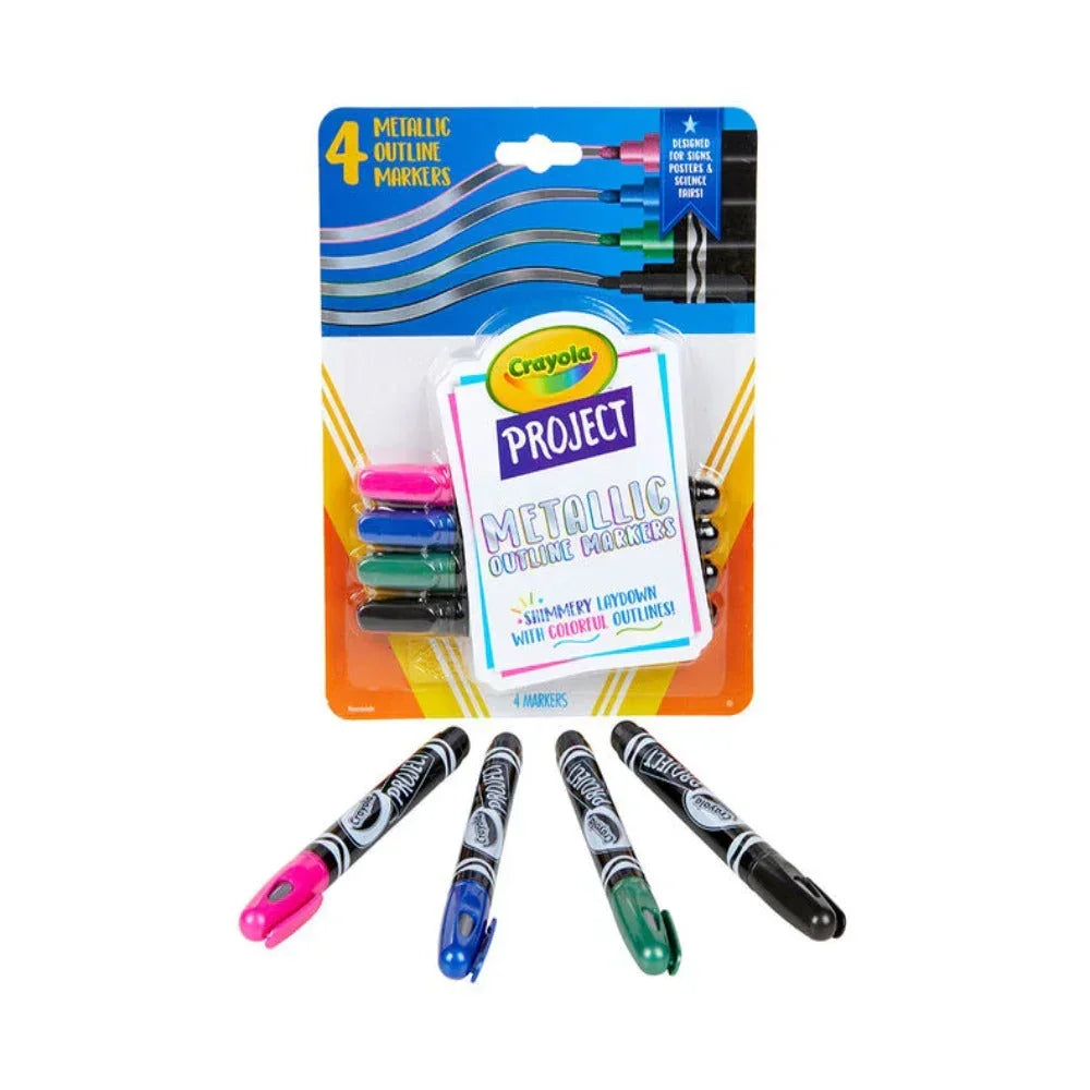Crayola Project Metallic Outline Markers pack of 4 colorful pens for arts and crafts.