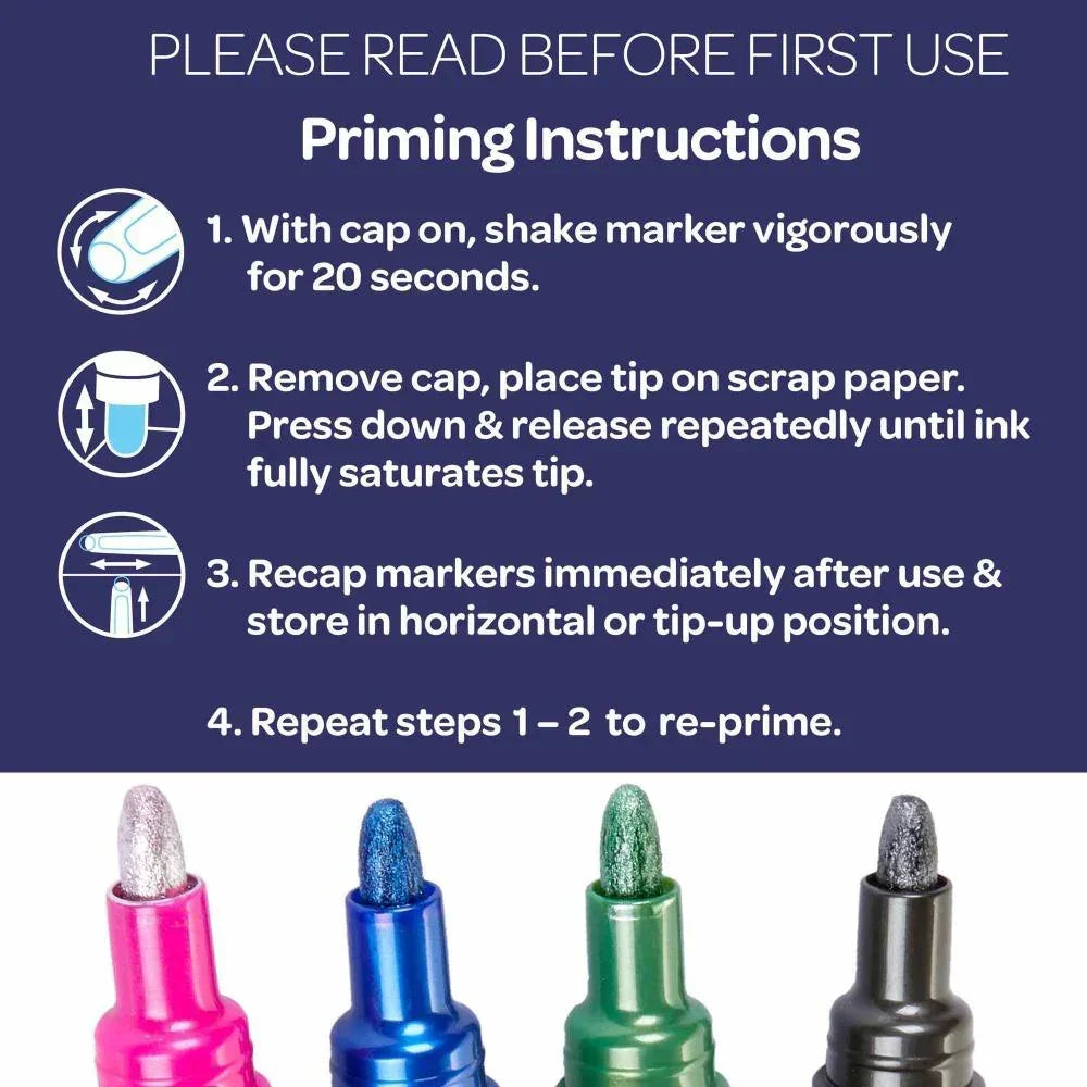 Four metallic outline markers with priming instructions for art and craft use.