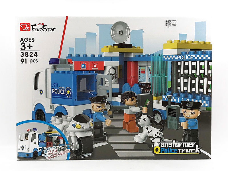 Five Star Transformer Police Truck Building Set – 91 Pieces Police Station Block Toy (3+ Years)