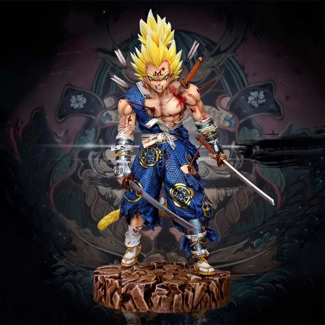 Samurai Majin Vegeta Super Saiyan Ultimate Action Figure – 30 cm Anime Warrior Statue Model with Swords & Battle Base – Collector's Edition Toy HW - Jaiman Toys