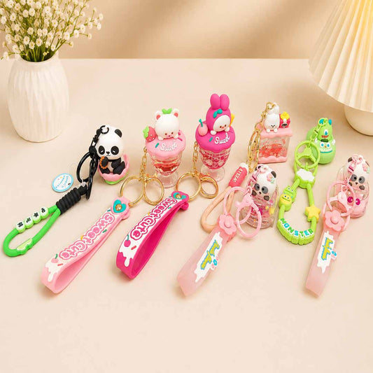 Cute Cartoon Keychain for Kids & Girls | Random Design Key Ring with Strap | Assorted Kawaii Bag Charm & Backpack Accessory (1 Random Design)