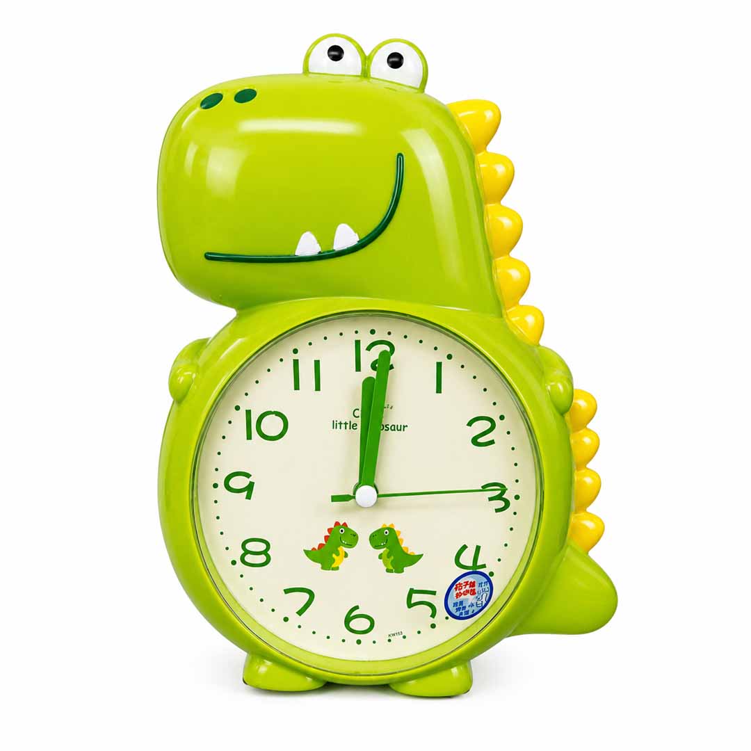 Cute Dinosaur Cartoon Table Clock for Kids | Silent Analog Desk Clock for Bedroom, Study Table & Nursery Décor