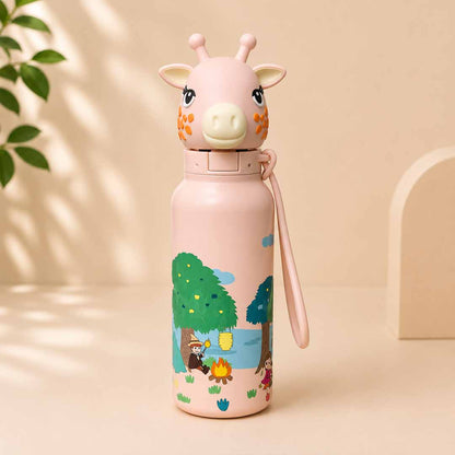 AFRESH 365 Giraffe Collection Stainless Steel Vacuum Insulated Water Bottle 560ml (19oz) | Kids Leakproof Straw Bottle with Flip-Top Lid & Carry Strap
