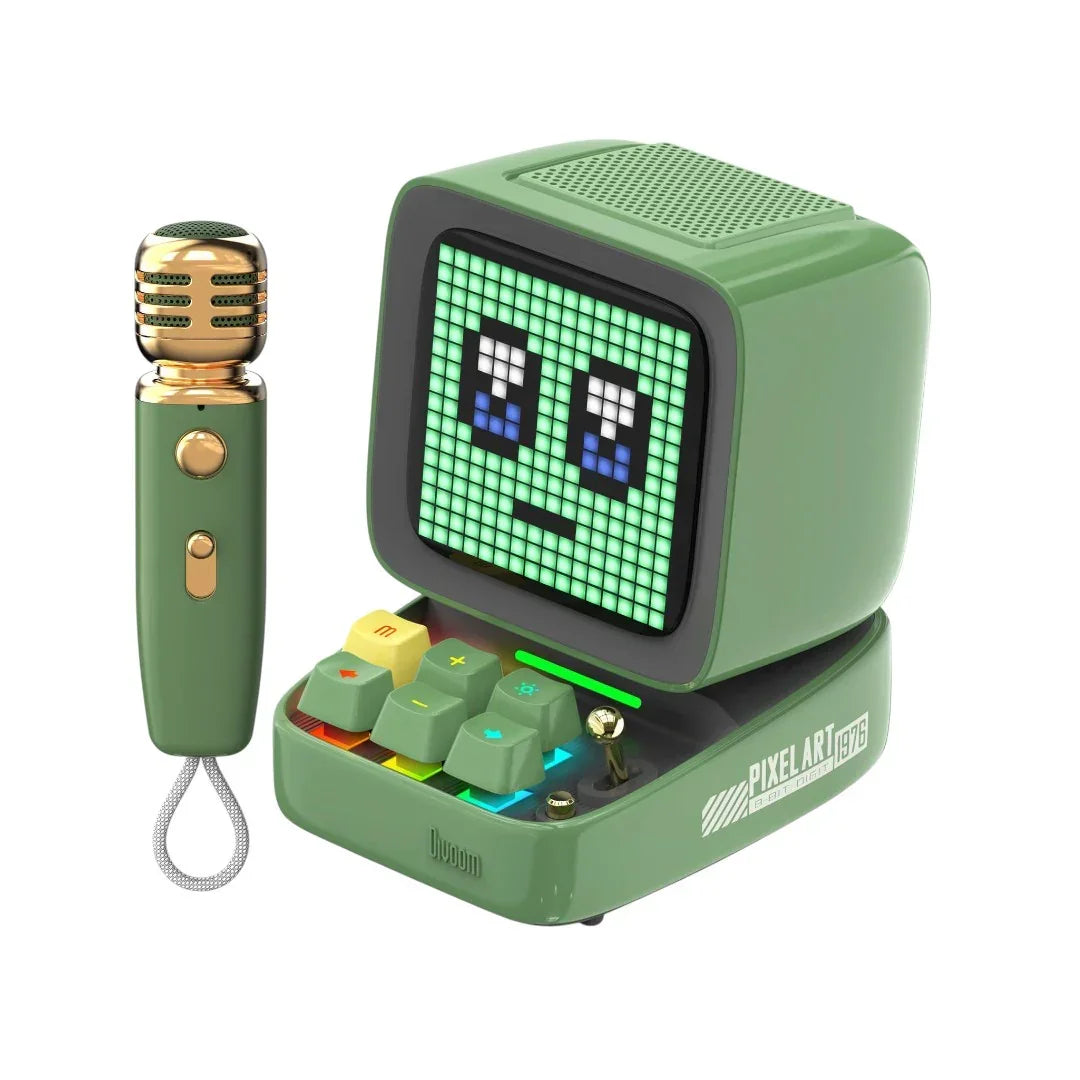 Divoom Ditoo-Mic Bluetooth Speaker with Karaoke Microphone - RGB Keyboard and Pixel Display Desktop Decor, Different Sound Modes, Ideal Gifts for Home Party, Mobile KTV (Green)