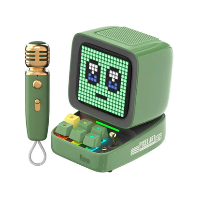 Divoom Ditoo-Mic Bluetooth Speaker with Karaoke Microphone - RGB Keyboard and Pixel Display Desktop Decor, Different Sound Modes, Ideal Gifts for Home Party, Mobile KTV (Green)