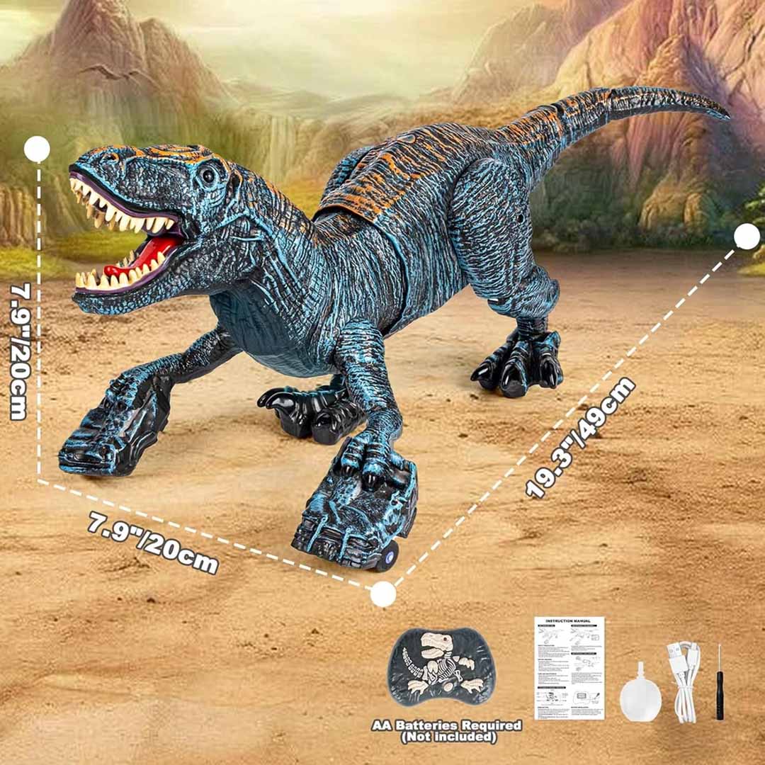 Remote Control 2.4G Walking Dinosaur Toy with Mist Spray, LED Lights & Roaring Sound – RC Robot Dino with 360° Neck Movement for Kids 3+ Years
