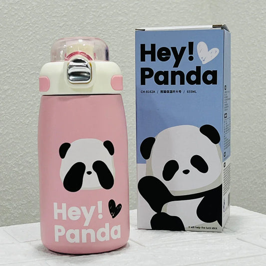 Hey Panda Water Bottle With Straw 650 ML (Pink) - Jaiman Toys