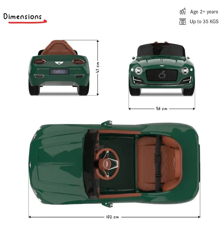 EMotorad Formula Fun BENTLEY EXP12 Ride-On Car for Kids – Green Electric Luxury Car