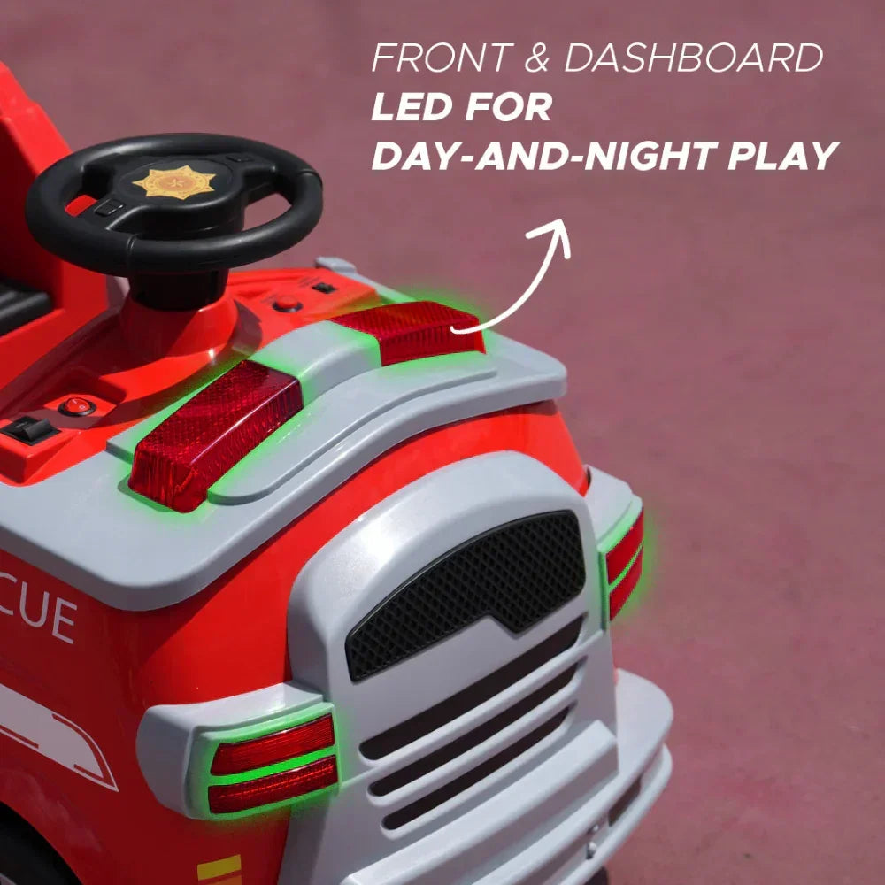 EMotorad Formula Fun Fire Truck Ride-On for Kids (Red) | Battery Operated Emergency Vehicle Toy
