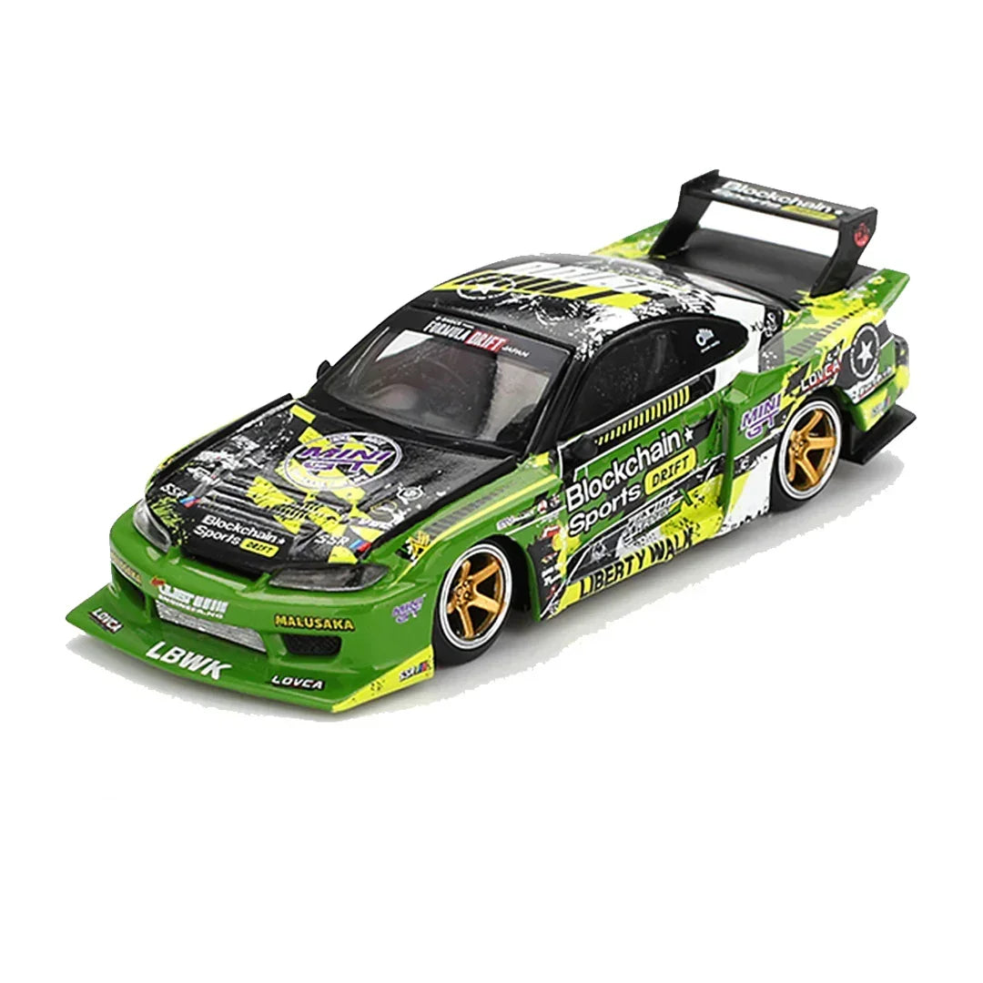 Mini GT 1:64 BLISTER Pack Nissan LB-Super Silhouette S15 Silvia #555 V2 2024 Formula Drift Japan RHD – Diecast Scale Model Car Collectible
