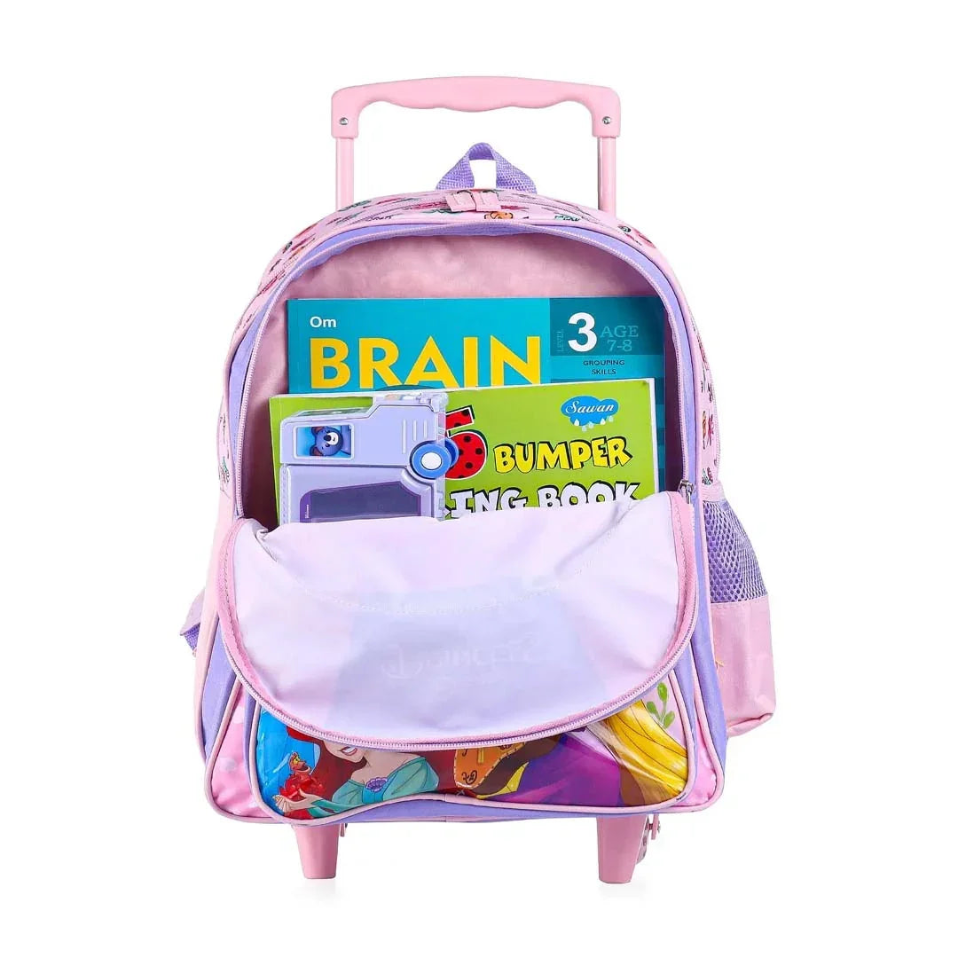 STRIDERS Disney Princess Trolley School backpack with PVC embossed Front Pocket Pink and Purple - 16 inches - Jaiman Toys