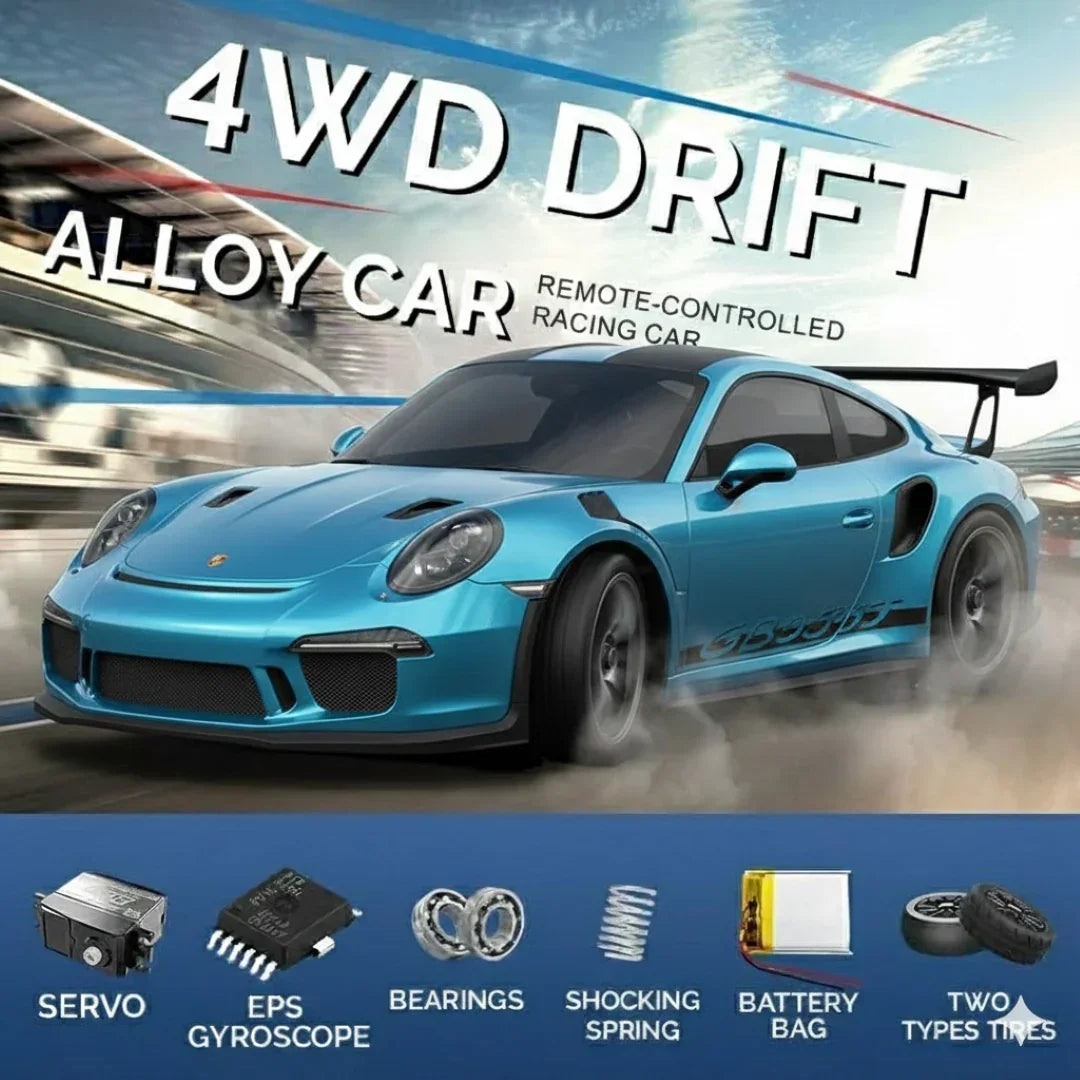 Hstar 1:43 RC Drift Car  2.4GHz 4WD Alloy 20 km/h High-Speed RC Racing Car with Gyro – (Light Blue)
