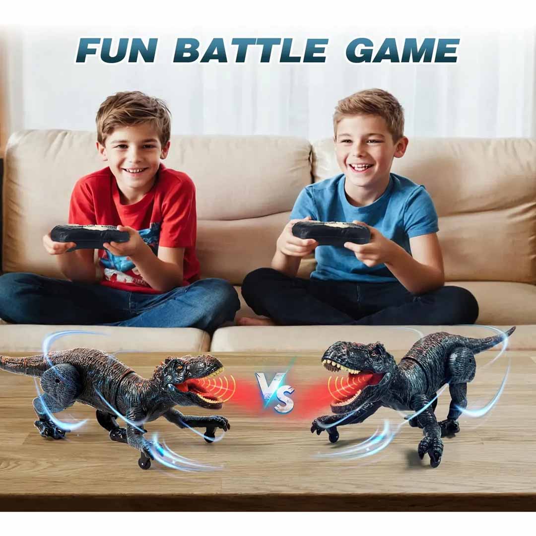Remote Control Robot Dinosaur Toy with Spray, Light & Roaring Sound – 2.4G RC Walking Dino for Kids