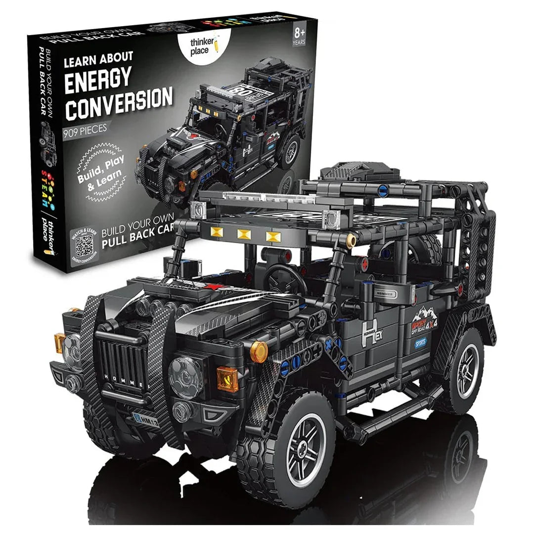 ThinkerPlace 1:14 DIY Blocks Pull-Back Jeep | Buildable STEM Construction Off-Road Toy Car for Kids 8+