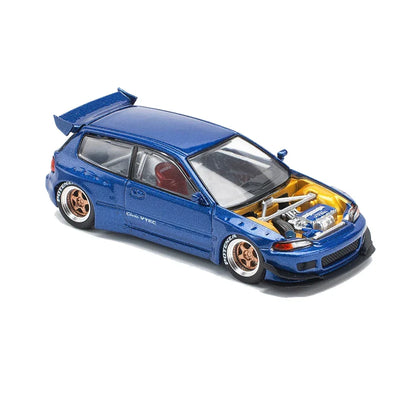 POP Race 1:64 Pandem EG6 Metallic Blue – Diecast Model Car with Open Hood
