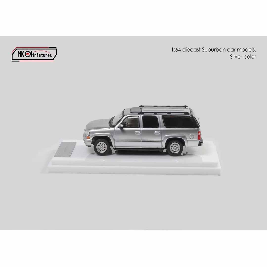 MK Miniatures 1:64 Chevrolet Suburban Silver Die-Cast Model Car | Premium SUV Collector Edition