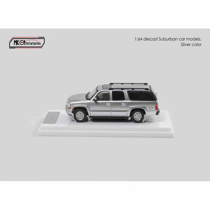 MK Miniatures 1:64 Chevrolet Suburban Silver Die-Cast Model Car | Premium SUV Collector Edition