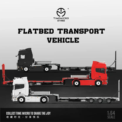 Time Micro 1:64 Scania Flatbed Transport Vehicle Diecast Model | Premium Metal Transporter with Display Base - White