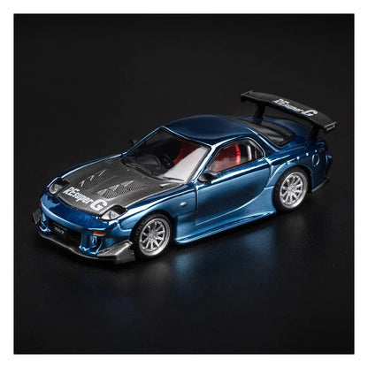 Poprace 1:64 Mazda RX-7 RE-Amemiya Widebody Blue Chrome | Premium Diecast Model Car