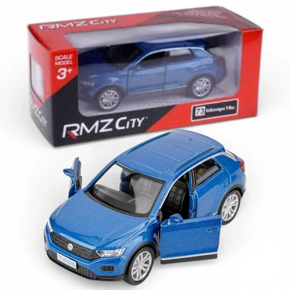 RMZ City Volkswagen T-Roc SUV 1:36 Die-Cast Car | Pull Back & Go | Openable Doors | Blue / Gold