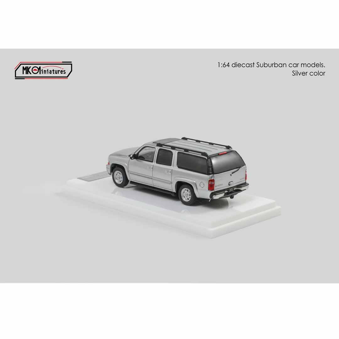 MK Miniatures 1:64 Chevrolet Suburban Silver Die-Cast Model Car | Premium SUV Collector Edition