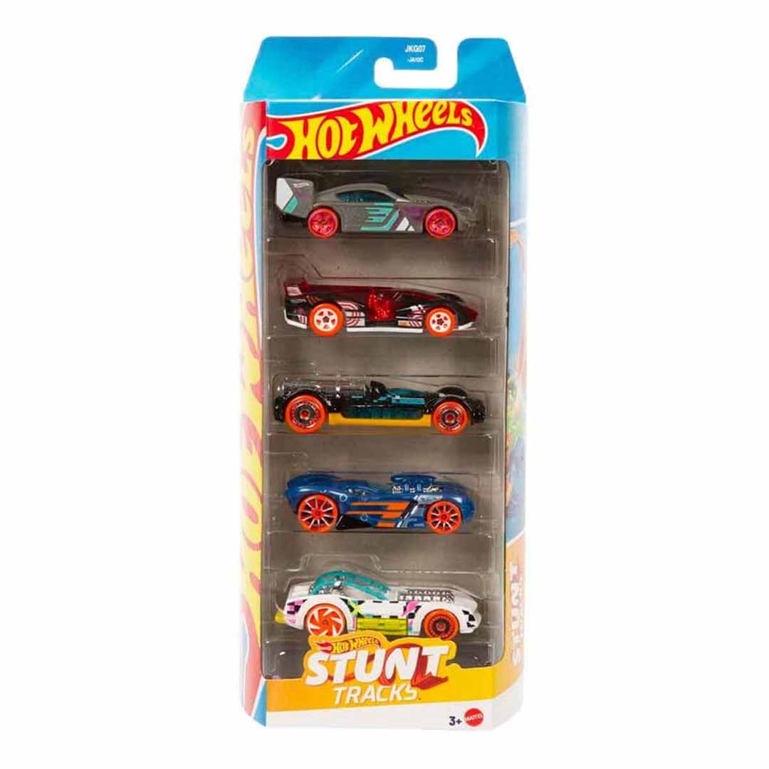 Hot Wheels 2026 Stunt Tracks 5-Pack Die-Cast Cars – Time Tracker, Electrack, Retro-Active, 16 Angels & Piledriver