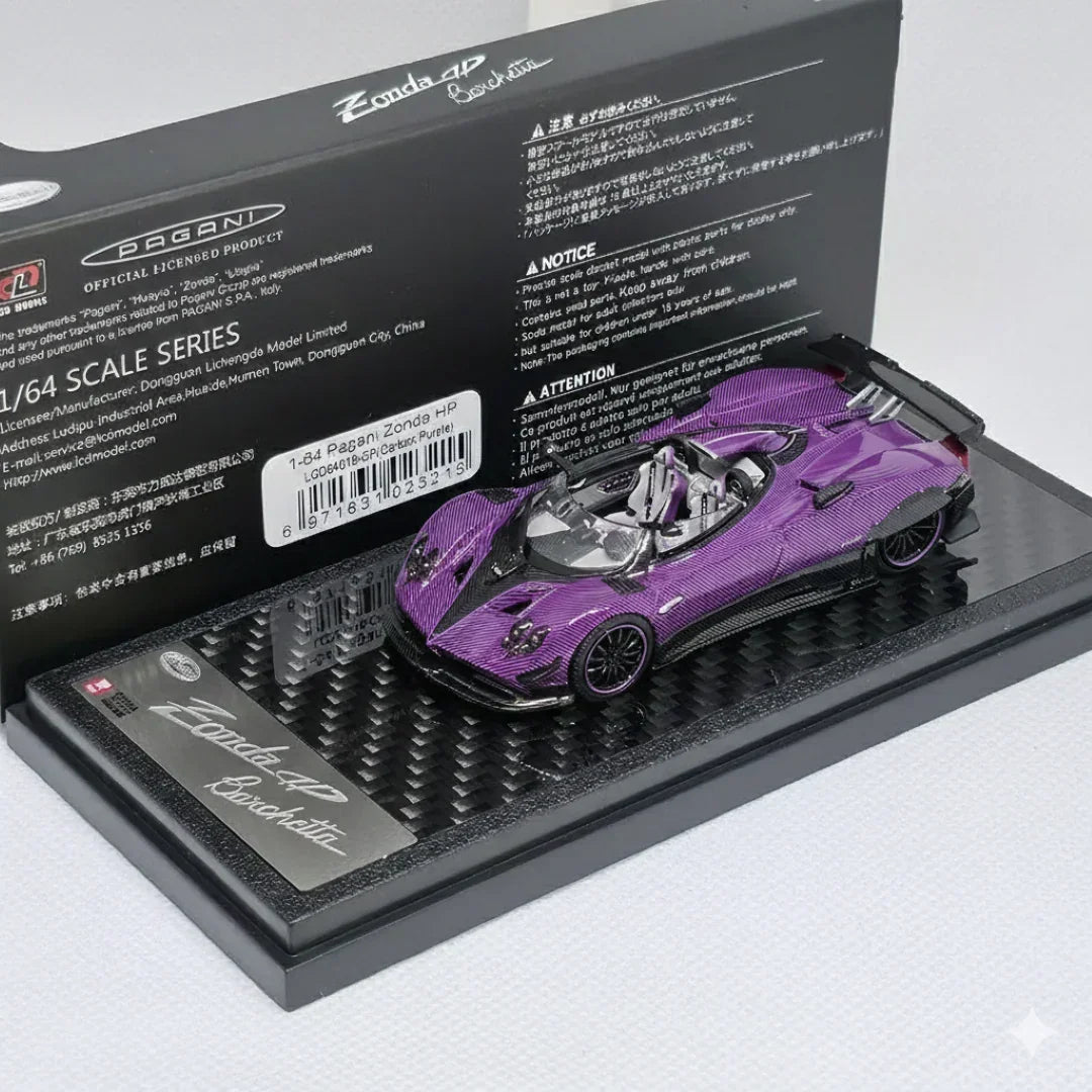 LCD Models 1:64 Pagani Zonda HP Barchetta Carbon Purple Die-Cast Supercar | Premium Collectible Car