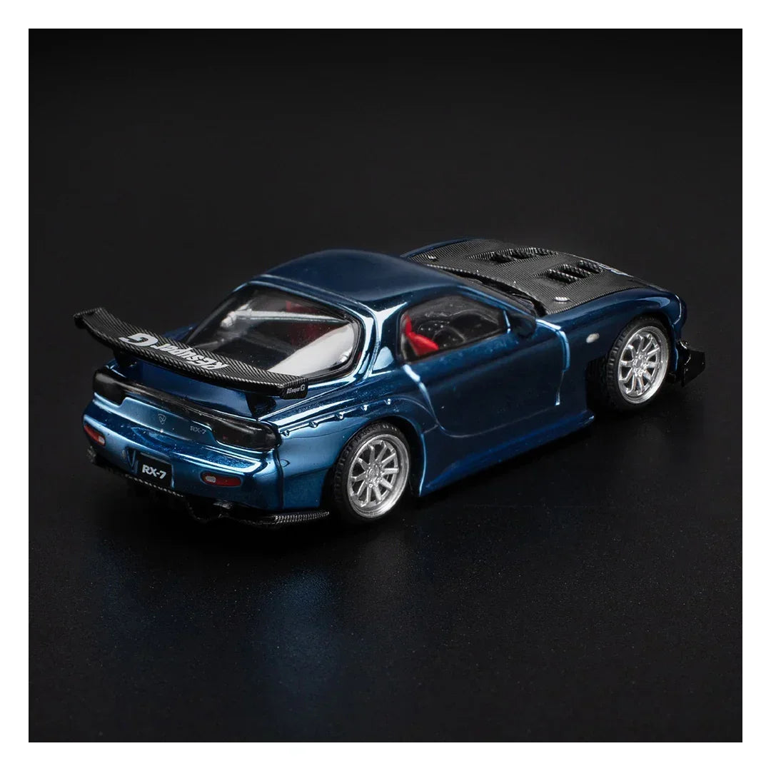 Poprace 1:64 Mazda RX-7 RE-Amemiya Widebody Blue Chrome | Premium Diecast Model Car
