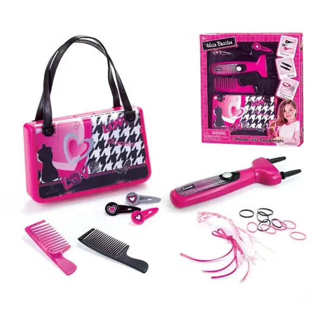 Kids Hair Styling Accessories Set with Cute Handbag Toy – Includes 2 Combs, 10 Pink Hair Rings, 10 Elastic Bands, and 5 Colorful Ribbons for Girls’ Fashion and Dress-Up Play - Jaiman Toys