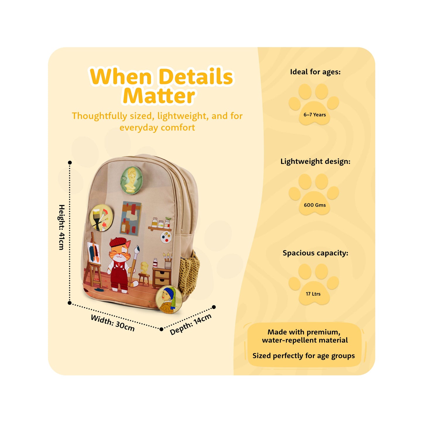 Filli & Me Filli Paints a Picture HugBag | 17L Kids School Backpack for Ages 6–7 Years | Lightweight School & Travel Bag