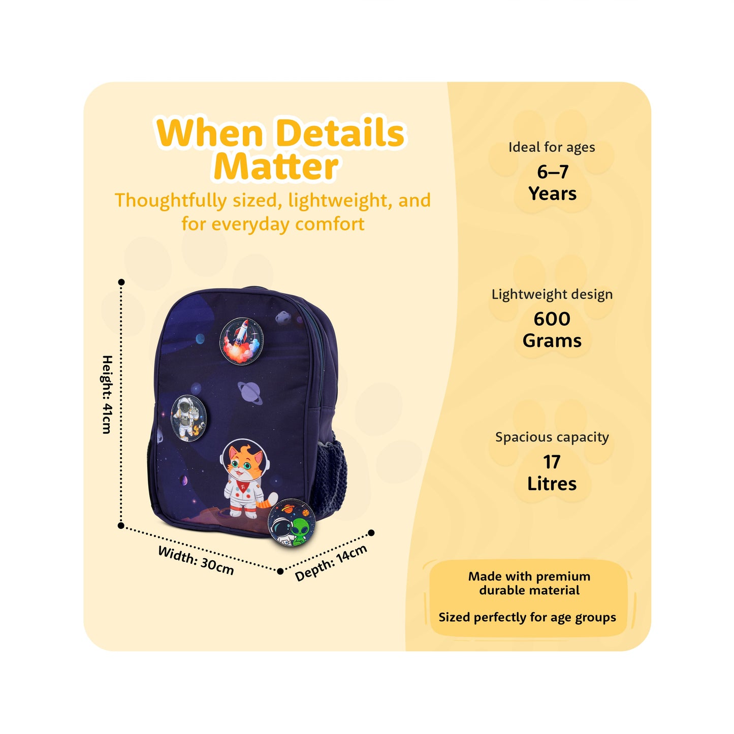 Filli & Me Filli Goes into Space HugBag | 17L Kids School Backpack for Ages 6–7 Years | Lightweight School & Travel Bag