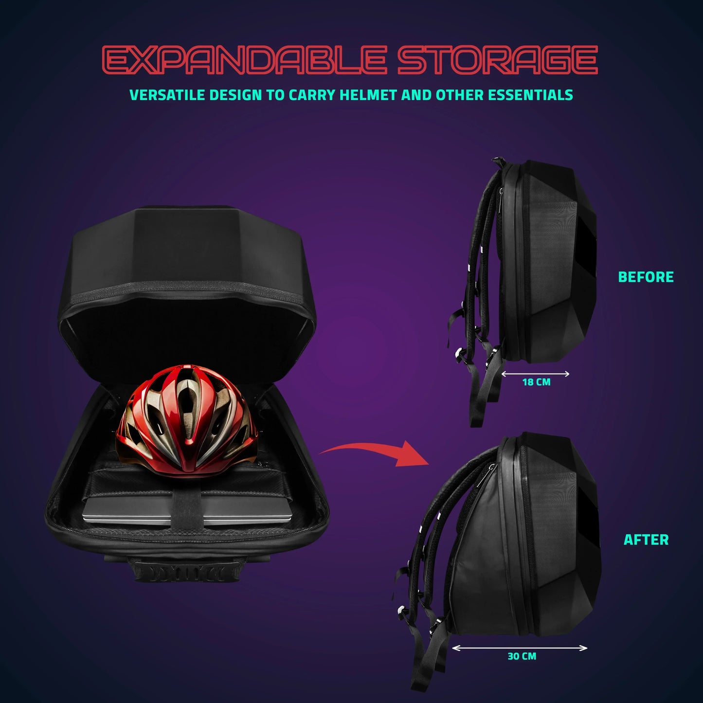 Hookaba Eye Rover Junior LED Biker Backpack – Hard Shell, Waterproof, 13” Laptop – Black - Jaiman Toys