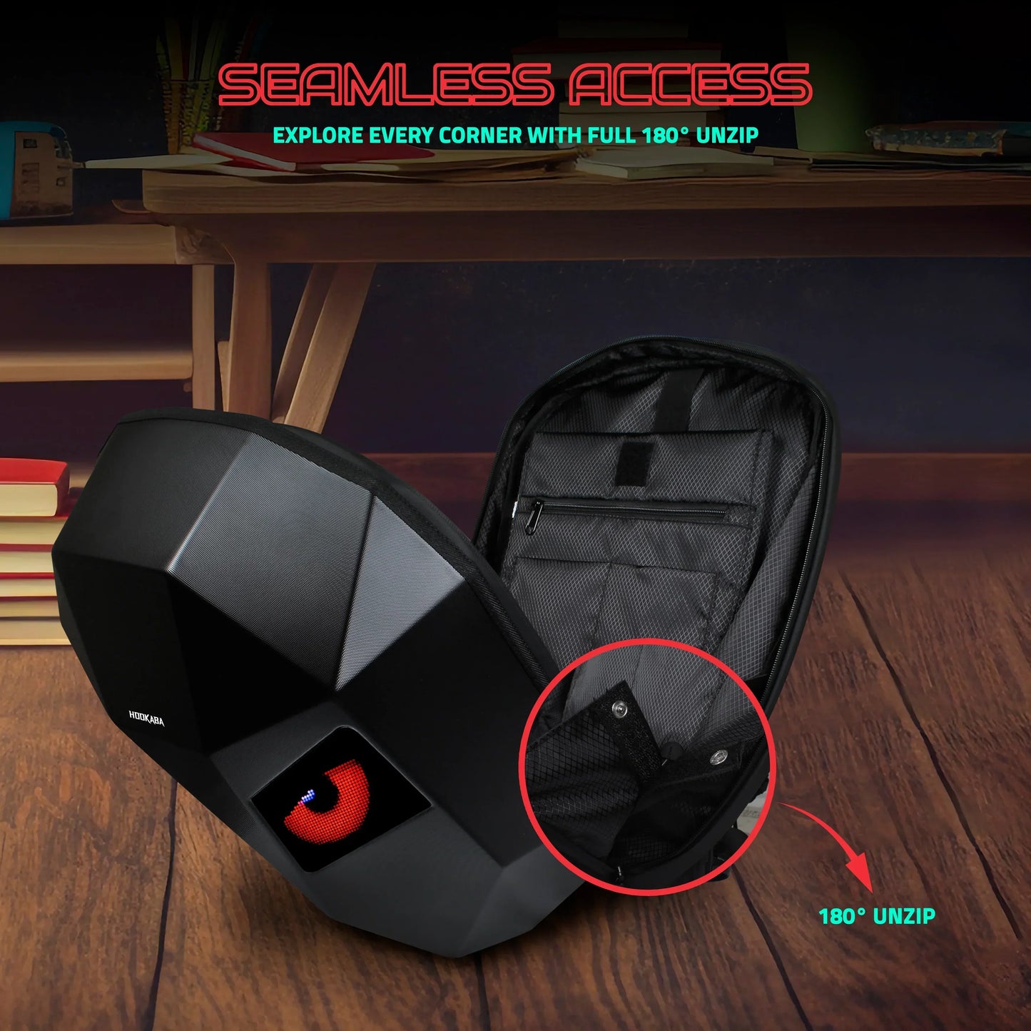 Hookaba Eye Rover Junior LED Biker Backpack – Hard Shell, Waterproof, 13” Laptop – Black - Jaiman Toys