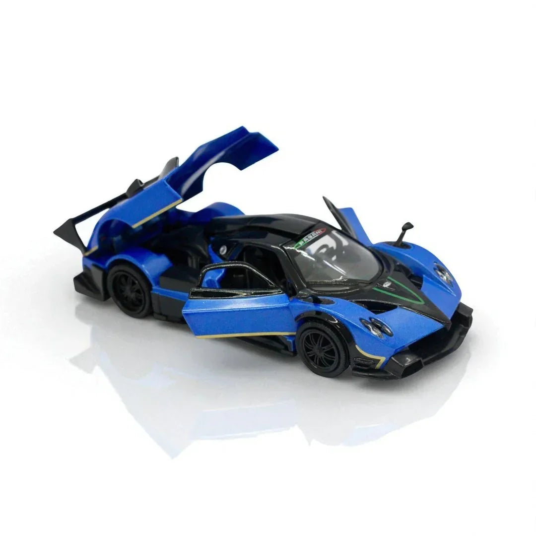 RMZ Hobby 1:32 Pagani Zonda R Die-Cast Model Car – Blue with Openable Doors, Pull-Back Action, Light & Sound (664975) - Jaiman Toys