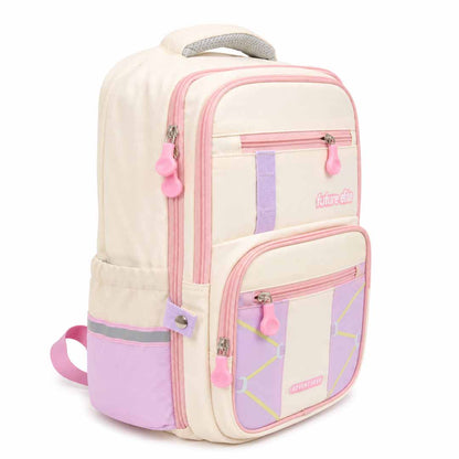 Futurelife Adventurer School Backpack for Kids 40cm | Lightweight Ergonomic School Bag with Multiple Compartments, Chest Strap & Water Bottle Pockets – Pink & Cream