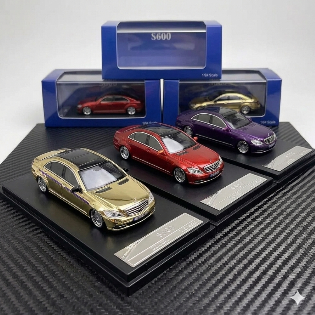 STREET WARRIOR 1:64 Mercedes-Benz S600 (W220) Die-Cast Model Car | Premium Luxury Sedan Collectible with Display Case | 3 Variants