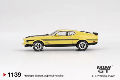 Mini GT 1:64 Ford Mustang Mach 1 Grabber Yellow Diecast Model Car – Classic Muscle Collectible