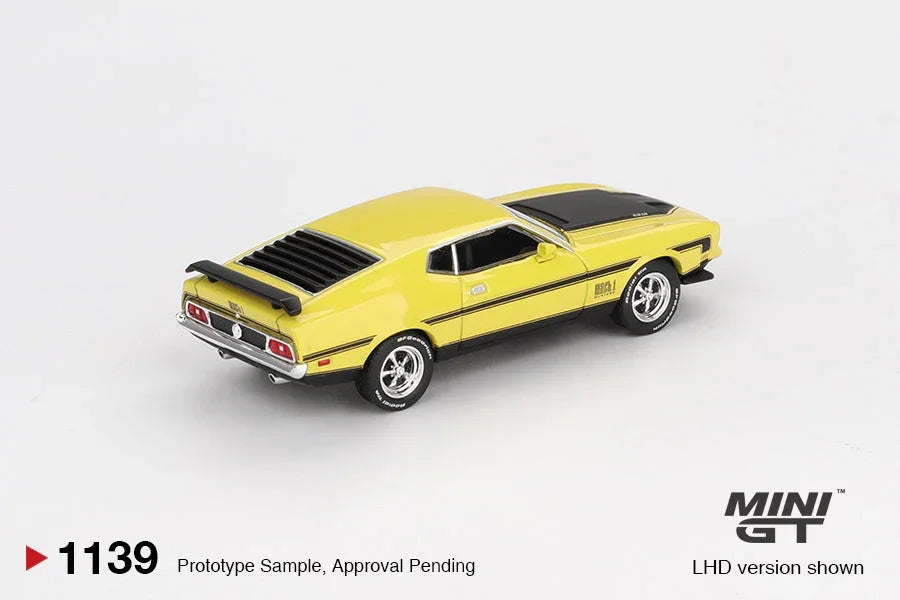 Mini GT 1:64 Ford Mustang Mach 1 Grabber Yellow Diecast Model Car – Classic Muscle Collectible