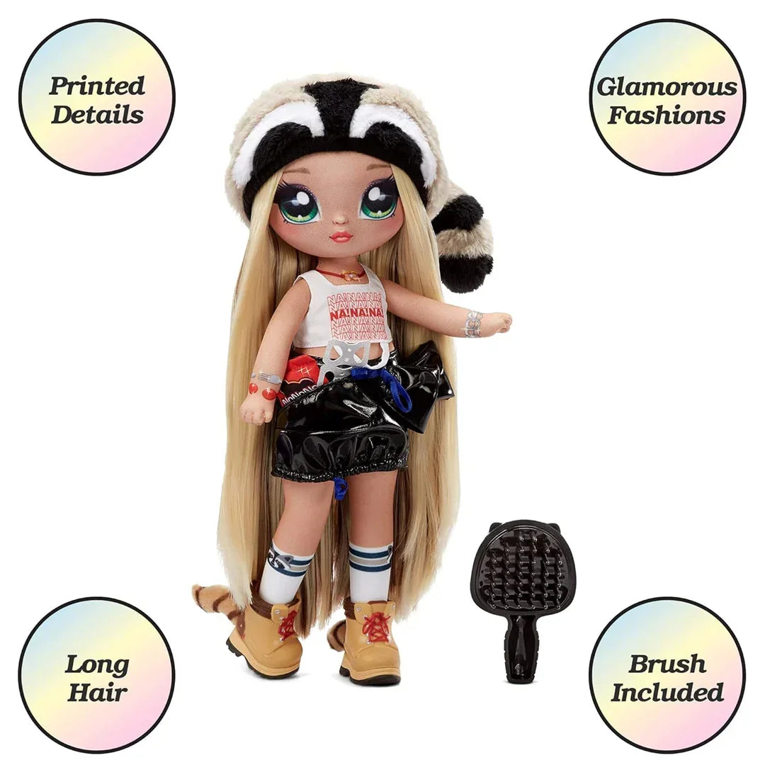 Na! Na! Na! Surprise Teens 11 inch Fashion Doll Gretchen Stripes, Soft, Poseable, Blonde Hair, Cute Animal-inspired Raccoon Hat Outfit &amp; Accessories - Jaiman Toys