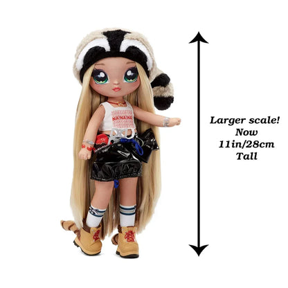 Na! Na! Na! Surprise Teens 11 inch Fashion Doll Gretchen Stripes, Soft, Poseable, Blonde Hair, Cute Animal-inspired Raccoon Hat Outfit &amp; Accessories - Jaiman Toys