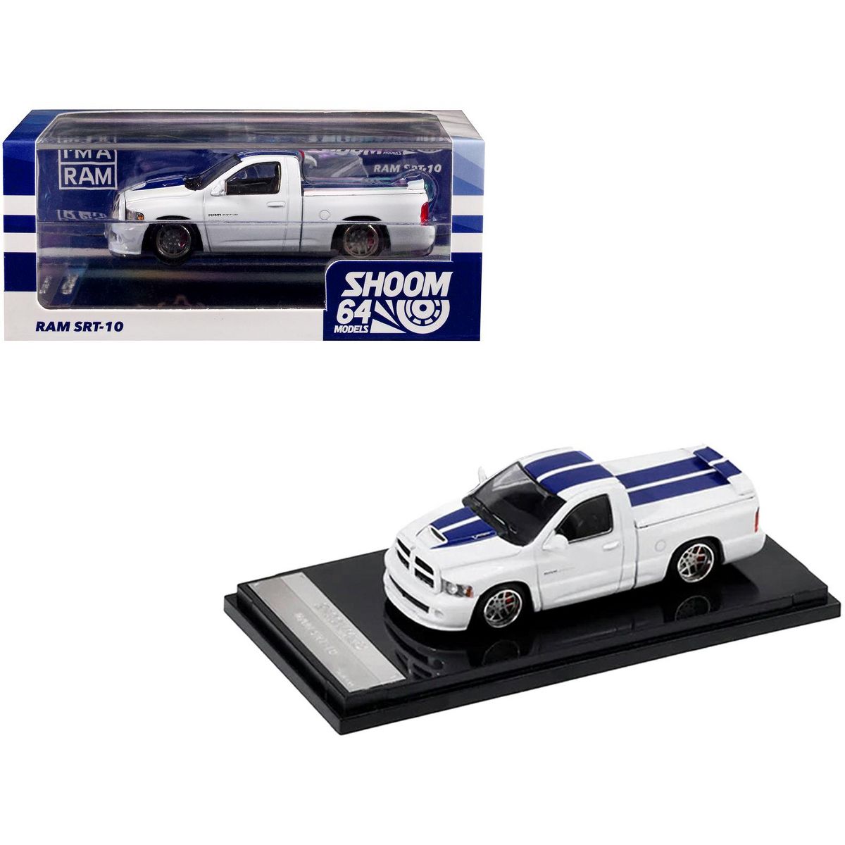 Shoom64 Models 1:64 Dodge Ram SRT-10 Pickup Truck Diecast Model Car | White & Black Colour Variants