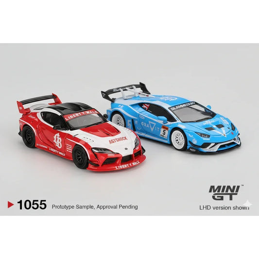 Mini GT 1:64 Duo Set LB★WORKS Lamborghini Huracán GT Gravity Blue + Toyota GR Supra Liberty Walk Red | Premium Diecast Collector Cars