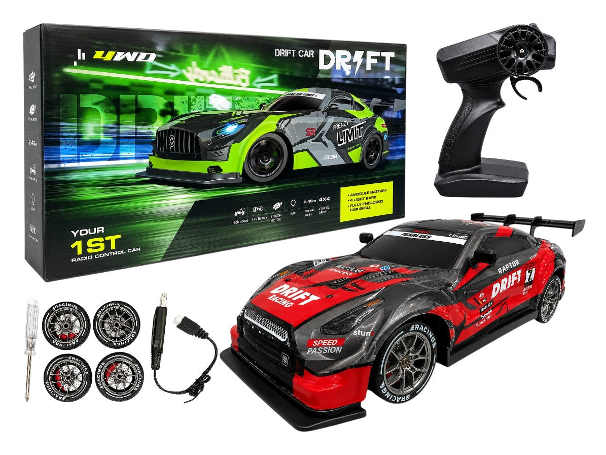 4WD High-Speed RC Drift Car with 2.4GHz Remote | 4x4 Four Wheel Drive | 7.4V Rechargeable Battery | LED Lights | Racing Tires | Ready to Run Drift Car for Kids & Adults