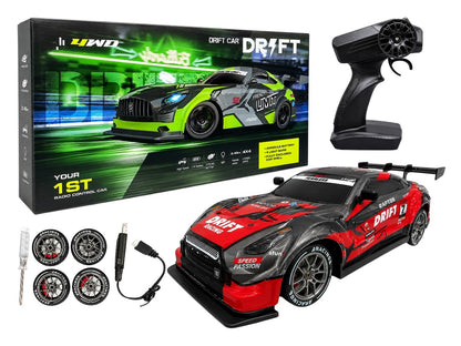 4WD High-Speed RC Drift Car with 2.4GHz Remote | 4x4 Four Wheel Drive | 7.4V Rechargeable Battery | LED Lights | Racing Tires | Ready to Run Drift Car for Kids & Adults