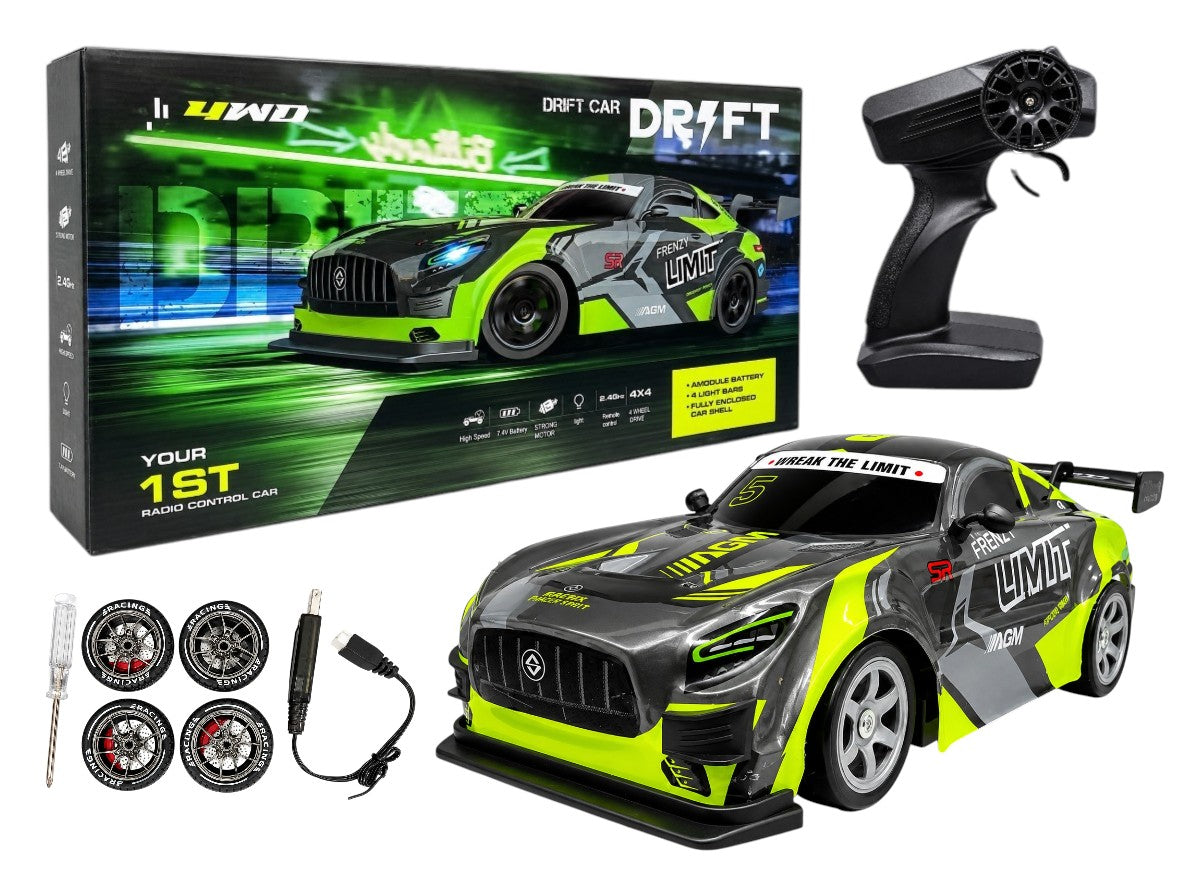 4WD High-Speed RC Drift Car with 2.4GHz Remote | 4x4 Four Wheel Drive | 7.4V Rechargeable Battery | LED Lights | Racing Tires | Ready to Run Drift Car for Kids & Adults