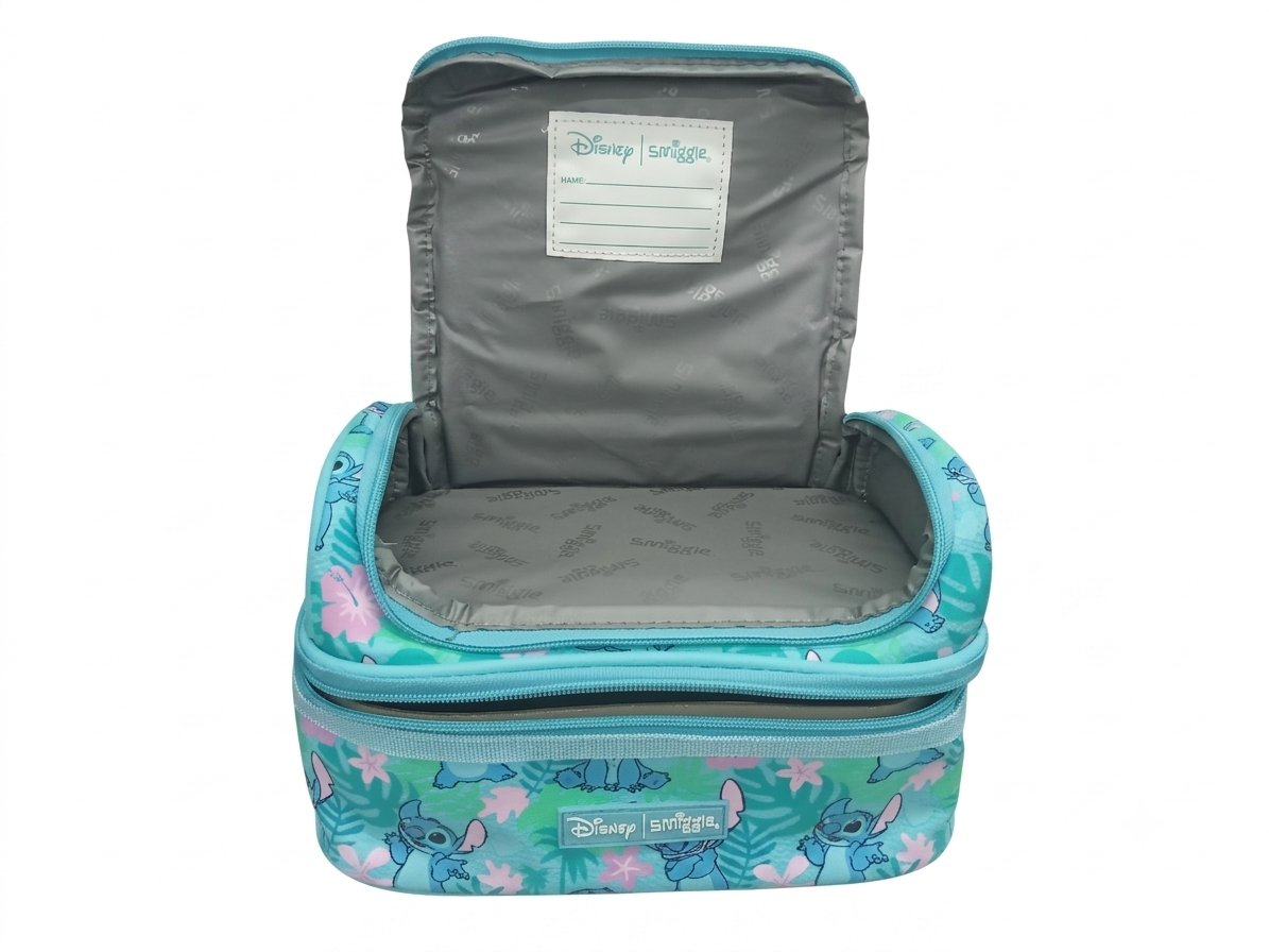 Disney Smiggle Double Decker Lunchbox – Stitch Tropical Print | Insulated Kids Lunch Bag | Blue & Teal
